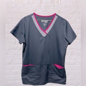Grey’s Anatomy Active Modern Fit Womens Medical Scrub Top gray /pink
